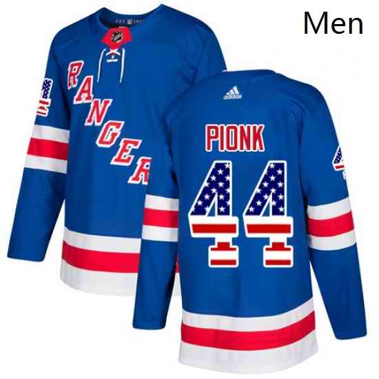 Mens Adidas New York Rangers 44 Neal Pionk Royal Blue Home Authentic USA Flag Stitched NHL Jersey